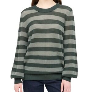 Akris Punto Green Stripe Open Knit Wool Sweater Sz 16 NWT Pullover